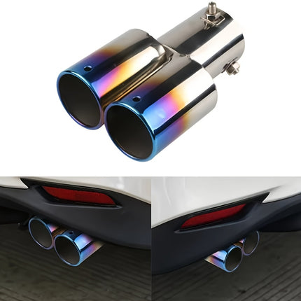 Universal Dual Exhaust Pipe with Blue Tips, Made of Stainless Steel, Designed for
