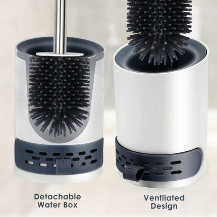 Deep-Cleaning Silicone Toilet Brush with Base for Bathroom or Guest Toilet, White, Antibacterial