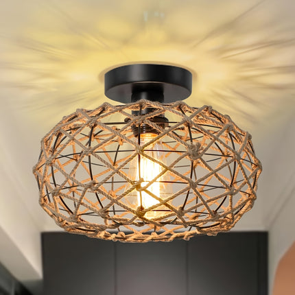 Handwoven Lamp, Ceiling Light, Holiday Gift Light, Rope Iron Art Light, Elegant Retro Bohemian Style Chandelier