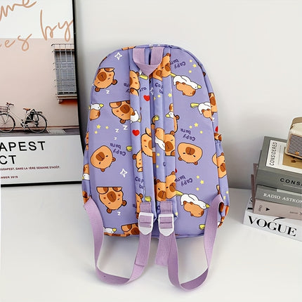 A Cute Capybara Patterned Backpack with Large Capacity, Stylish for School And Travel, a Perfect Double Shoulder Bag.
