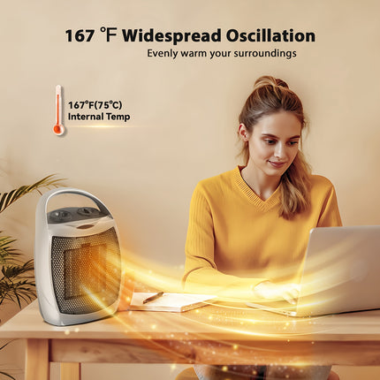 400W/800W Rapid Heating Oscillating Space Heater - Electric Space Heaters with 2-Level Heating,