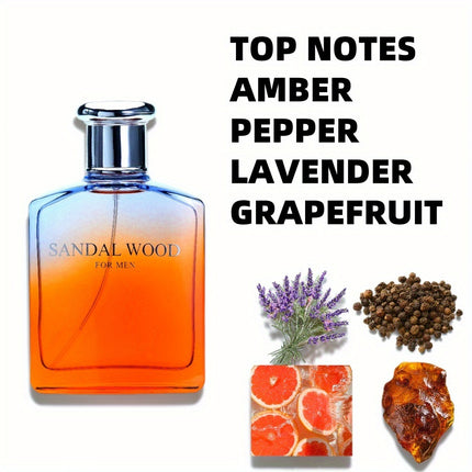 Men's Eau de Toilette 3.4oz / 100ml - Amber Citrus Lavender Cedar Scent, BPA-Free