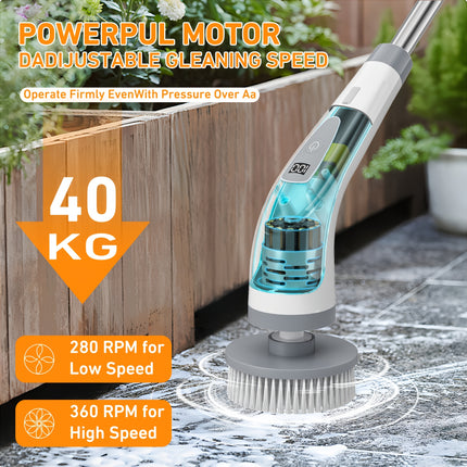 FLZH Electric Spin Scrubber | Dual Adjustable Speeds, Cordless, Portable with 7 Replaceable Brush Heads for Floor, Bathroom, Tub, Tile