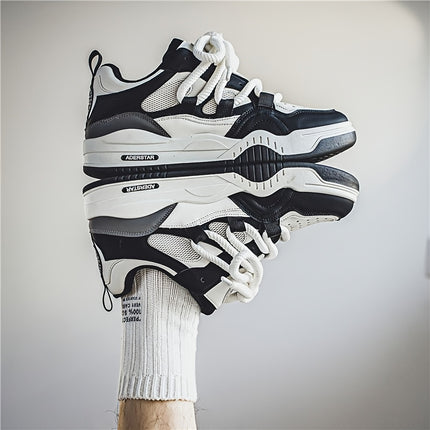 Men's All-Season Thick-Soled Bread Sneakers Low-Top Lace-Up Casual Sports Shoes with Non-Slip