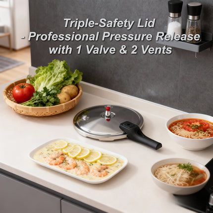 HCX 32cm Pressure Cooker with Thickened Composite Base, Heat-Resistant Handle & Safety Valve