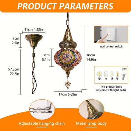 Turkish Moroccan Mosaic pendant ceiling lamp, lamp fixture with 6.1 meter or so rope and chain