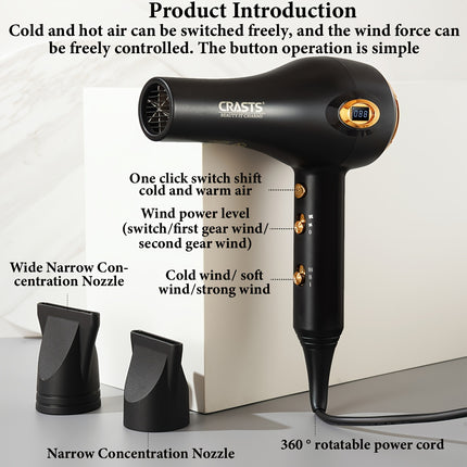 Professional High-Power Hair Dryer with a Display Screen, Designed for Salons, Featuring a Strong Airflow