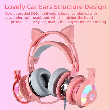 G25 Cute Cat Ear Gaming Headset Wired for Live Streaming, Over-Ear Gaming Headphones