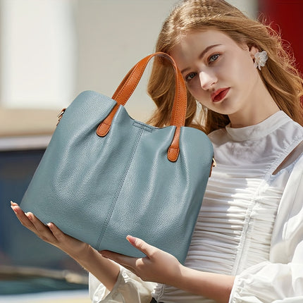 Luxury Genuine Genuine Leather Tote Bag for Women - Large Capacity, Two