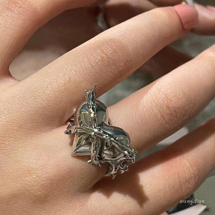 Black Heart-Thorn Cold-Style Open Ring