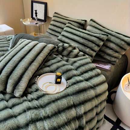 High luxury thick striped rabbit like plush blanket, autumn and winter thick bed blanket cover
