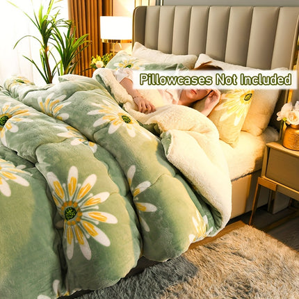 Luxurious Floral Milk Fleece Winter Comforter - Dual-Sided, Extra Thick & Warm
