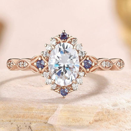 Rose Gold-Plated Flower Zircon Ring