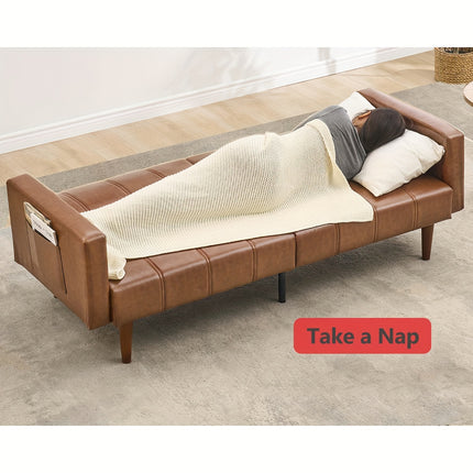 Sofa Bed - 3-Seater Sleeper w/ Adjustable Backrest, Moroccan Modern Brown Sofa Bed for Small Spaces,