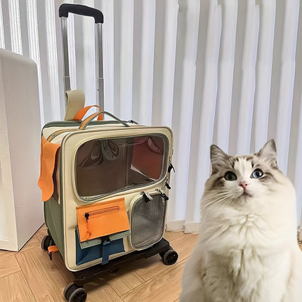 Pet Rolling Suitcase with Five Silent Wheels, Anti-Slip And Shockproof Cat Carrier