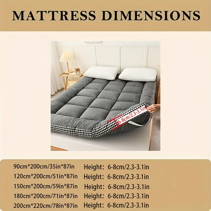 1pc Soft And Warm Japanese-Style Grid Mattress, Foldable, Suitable for Floors And Tatami, Usable in All Seasons