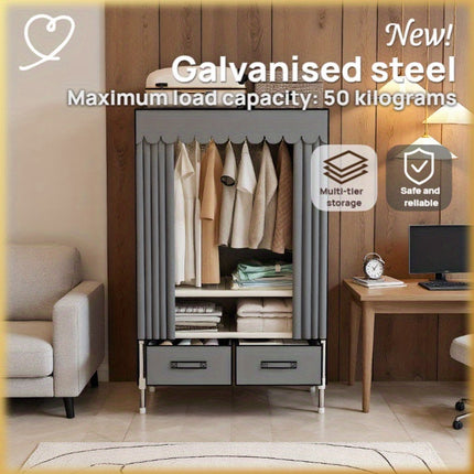 A Large-Capacity Standalone Wardrobe Storage Cabinet with Shelves And Hooks