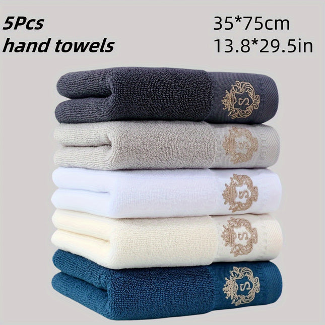 5-Pack Cotton Hand Towels Set, Super Absorbent, Quick-Dry, Embroidered, Soft Skin