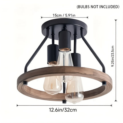 Rustic Farmhouse 3-Light Chandelier - Semi-Flush Mount, Metal Finish with E26/E27 Base