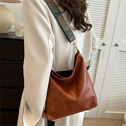 Women's Large Bohemian Style Shoulder Bag - Vintage Wide Strap Crossbody Bag with Adjustable Strap