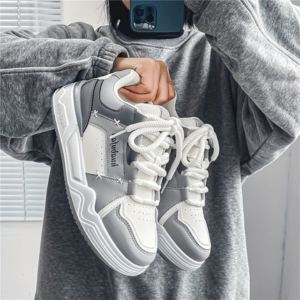 Men'S Skate Sneakers - All-Season Low-Top Skateboard Shoes with Thick Cushioned PVC Sole,
