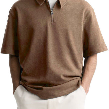 Men's Casual Zipper Polo Shirt Summer Comfortable Breathable Lapels Short-sleeved Top