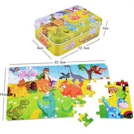 Childre Wooden 60 Piece Iron Box Wooden Puzzle