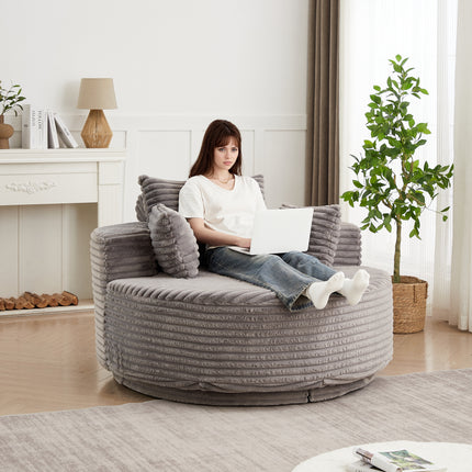 55''L Corduroy Foam Single Swivel Chair, Fluffy Modern Sleeper, 360 Degree Swivel Chair for Living Room, Bedroom, Lounge and Projection Room
