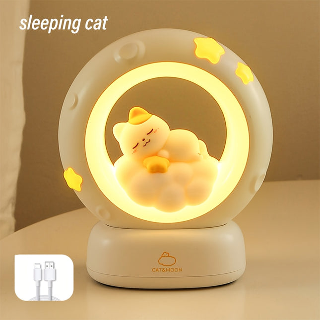 1pc Sleeping Cat Night Light, USB Rechargeable Companion Sleeping Lamp,