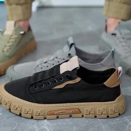 Men's Solid Color - Casual Sneakers - Preppy Style Low Top Skateboard Shoes - Breathable Non-Slip Lace-Up