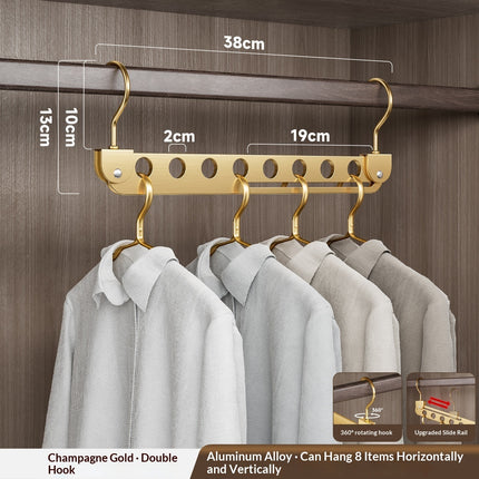 Multi-functional Foldable Aluminum Alloy Clothes Hanger With Eight Hooks For Home Use