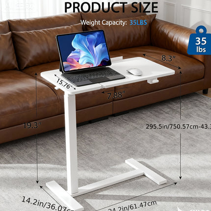 Adjustable Height Bed Tray Table & Tilting Laptop Desk - Heavy-Duty Metal Portable Bedside Workstation
