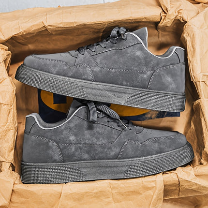 Men's Low-Top Olive Green PU -like Sneakers - All-Terrain Lace-Up Shoes with PVC Sole,
