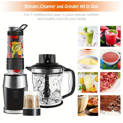 Blender & Food Processor with Tritan Bottle - 3-in-1 Juicer, Meat Chopper, Ice Crusher, Coffee Grinder