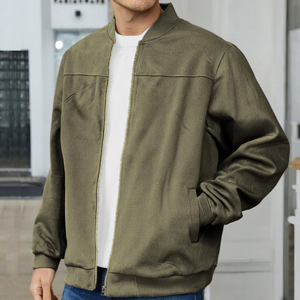 Men's Suede Fabric Jacket Casual Zipper Cardigan Outerwear