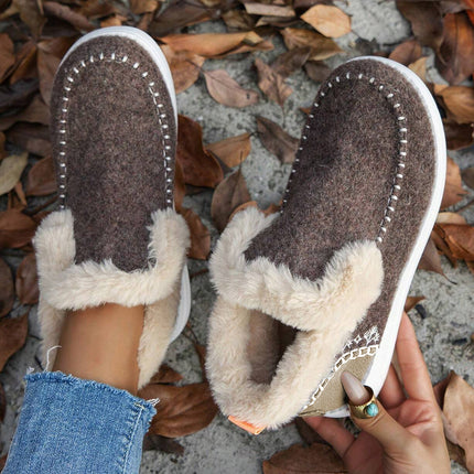 Coffee Suede Stitching Patchwork Plush Lined Anklet Boots