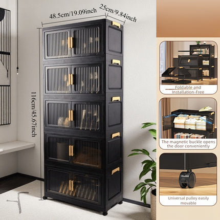 Modern Black Storage Cabinet with Transparent Doors & Golden Hinges - Heavy-Duty Plastic Multi(