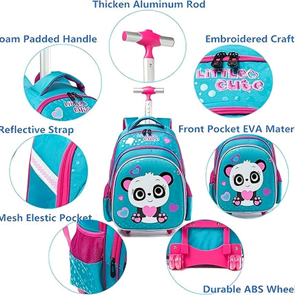 Set Panda Children's Student Rolling Backpack, Shoulder Bag, and Pencil Case Set,