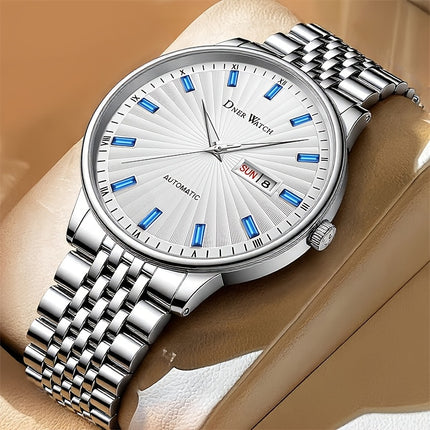 Men'S Stainless Steel Mechanical Watch with Sapphire Crystal Round Dial - Automatic Winding Movement