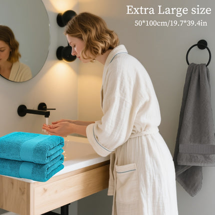 2pcs Extra Large Cotton Hand towels 50*100cm/19.7*39.4in, solid color Cotton 450GSM soft