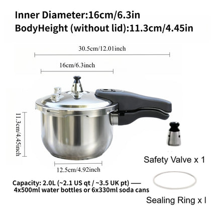 Small Pressure Cooker 2L, 5-Way Safety System & High Quality, Thick Base Easy Cleaning
