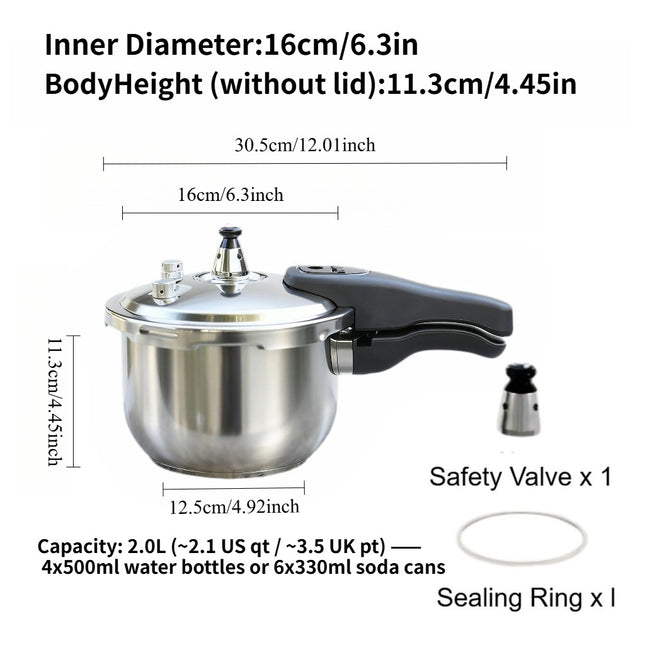 Small Pressure Cooker 2L, 5-Way Safety System & High Quality, Thick Base Easy Cleaning
