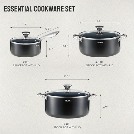 6pcs Induction Cookware, Pots and Pans Set with Non-Stick Ceramic Coating, Dishwasher Safe & Oven Safe,