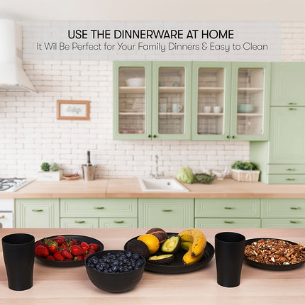 Premium Family Outdoor Dinnerware Set  16 Unbreakable Pieces, Microwave - and Dishwasher 4 Bowls and 4 Cups