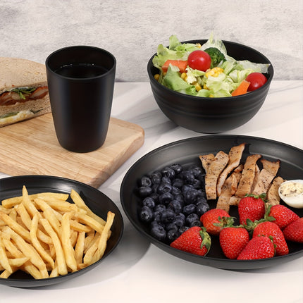 Premium Family Outdoor Dinnerware Set  16 Unbreakable Pieces, Microwave - and Dishwasher 4 Bowls and 4 Cups