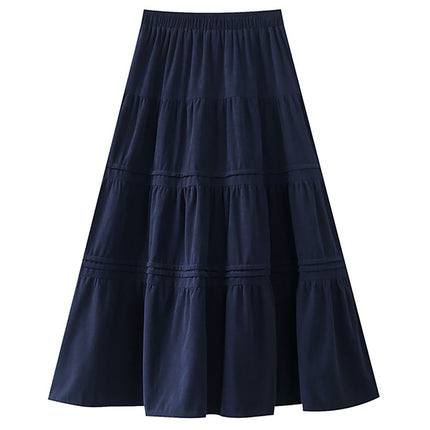Thick Corduroy Women's Skirt, Autumn and Winter Pleated Cake New Long Dress, Patchwork A-Line Dress