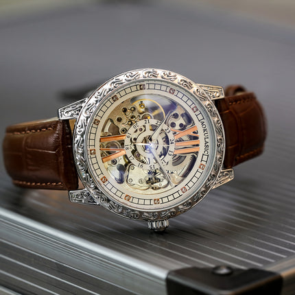 Men'S Luxury Vintage Tourbillon Skeleton Automatic Mechanical Watch, Luminous Hands