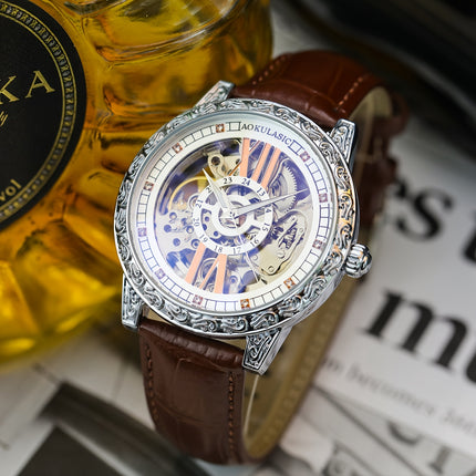 Men'S Luxury Vintage Tourbillon Skeleton Automatic Mechanical Watch, Luminous Hands