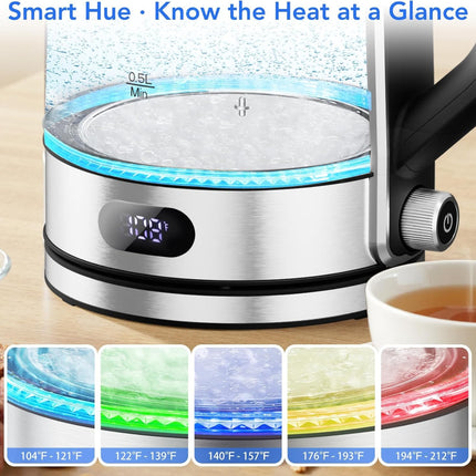 Electric Kettle with Precise Temp Control, Hot Water Kettle, 304 Food-Grade SS & Borosilicate Glass