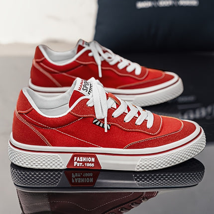 Lightweight Breathable Sneakers, Red/, Lace-Up Closure, Cushioned PVC Sole - Gym, Running, Everyday Casual Shoes